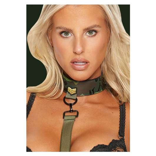 Collar With Leash - Army Theme - Green