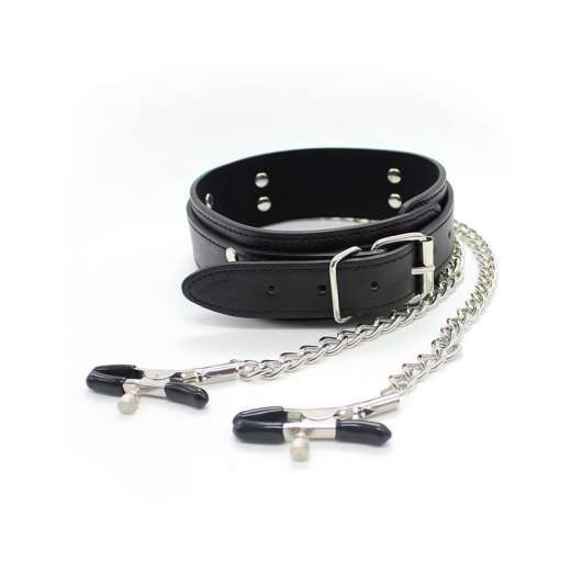 Collar with Nipple Clamps & Metal Chain