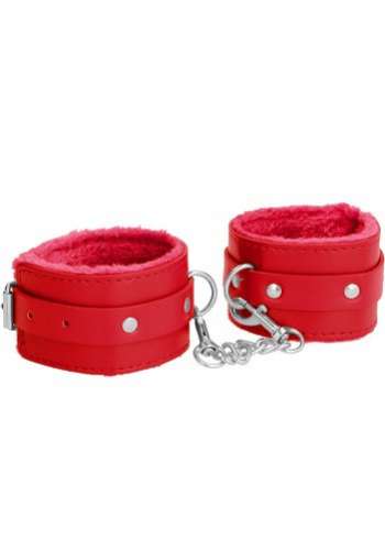 Plush leather wrist cuffs, röd